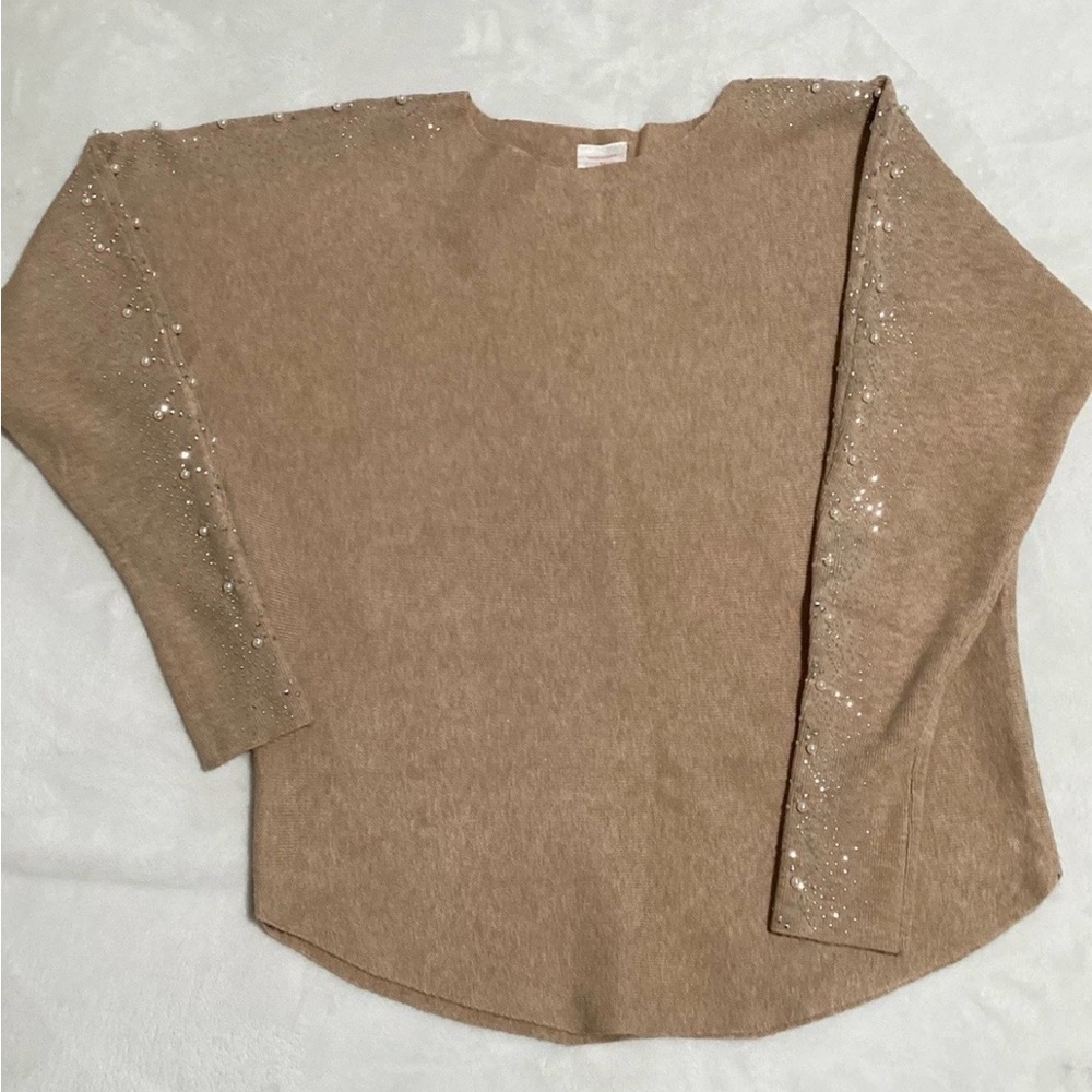 Elegant Tan Gold Sweater with Sequin Detailing